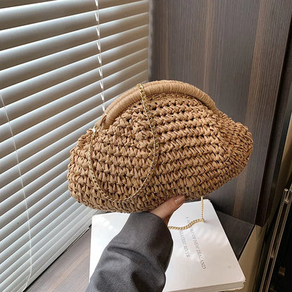 Geflochtene Strohtasche für Damen ⎜ Leichte Umhängetasche für Urlaub, Strand und sommerliche Looks