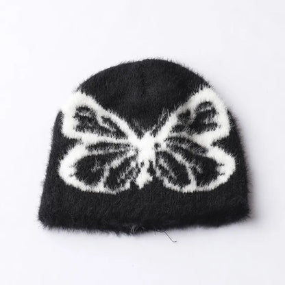 Wollmütze mit Schmetterlingsmotiv für Damen ⎜ Strickdesign mit Jacquardmuster für kalte Tage
