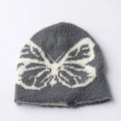 Wollmütze mit Schmetterlingsmotiv für Damen ⎜ Strickdesign mit Jacquardmuster für kalte Tage