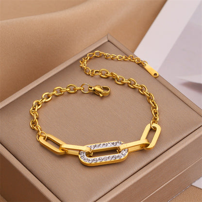 Vergoldetes Damenarmband ⎜ Gliederkette mit funkelndem Ovalelement für moderne Eleganz