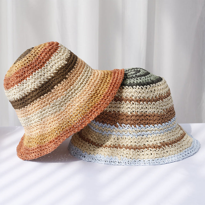 Häkel-Sonnenhut für Damen ⎜ Handgemachter Sommerhut mit Streifen für faltbaren UV-Schutz