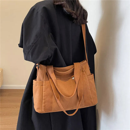 Schultertasche aus Leinenoptik ⎜ Robuste Tragetasche mit praktischem Mehrfachgriff-System