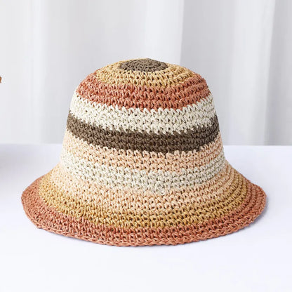 Häkel-Sonnenhut für Damen ⎜ Handgemachter Sommerhut mit Streifen für faltbaren UV-Schutz
