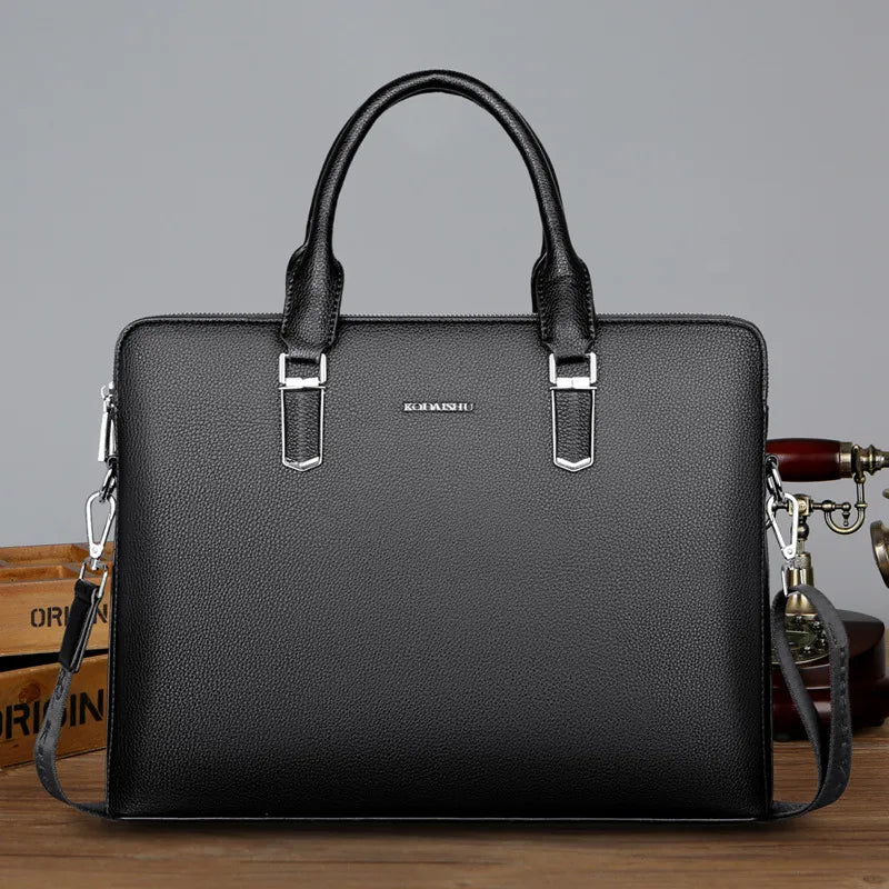 Laptoptasche aus Leder für Herren ⎜ Business-Tasche mit Doppelreißverschluss und großer Kapazität