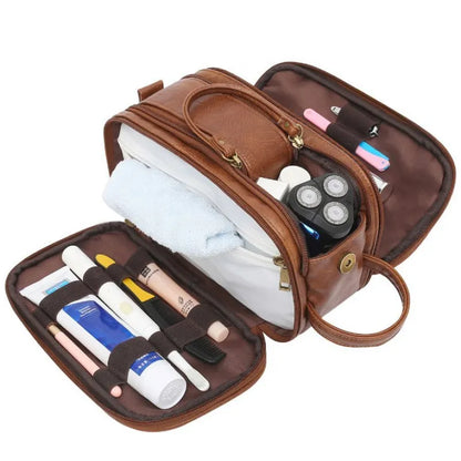 Leder-Kulturtasche für Herren ⎜ Geräumige Reisetasche mit Innenfächern für Körperpflege und Zubehör