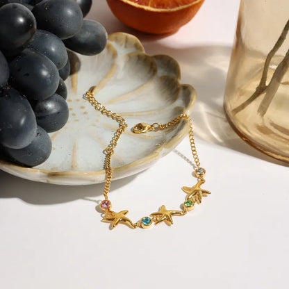 Sommerliches Armband mit Seestern-Motiv ⎜ Vergoldeter Look mit bunten Zirkonia für frische Eleganz