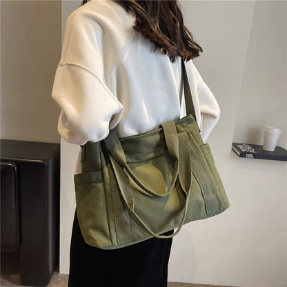 Schultertasche aus Leinenoptik ⎜ Robuste Tragetasche mit praktischem Mehrfachgriff-System