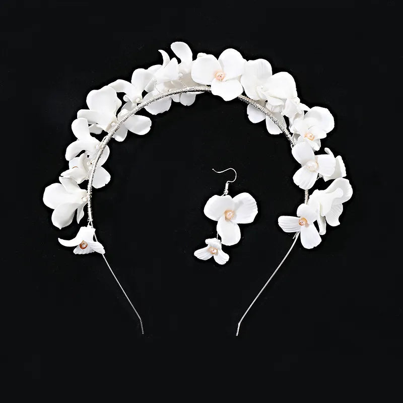 Blumen Haarreif mit Ohrringen für Damen ⎜ Handgefertigter Kopfschmuck für Hochzeit und besondere Anlässe