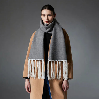 Unifarbener Winterschal im Wollmix ⎜ Doppellagige Damenwahl für warme und vielseitige Looks