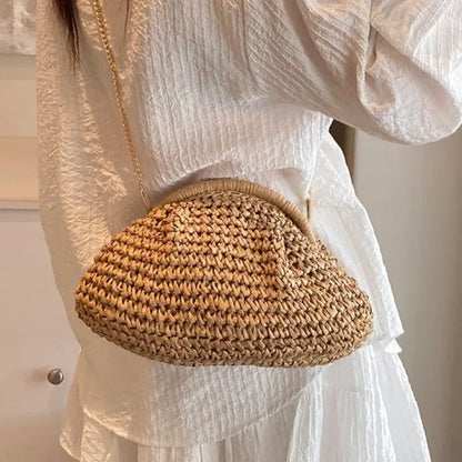 Geflochtene Strohtasche für Damen ⎜ Leichte Umhängetasche für Urlaub, Strand und sommerliche Looks