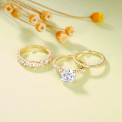 Ring Set für Damen in Goldoptik ⎜ Elegantes 3-teiliges Zirkonia-Set für festliche Anlässe