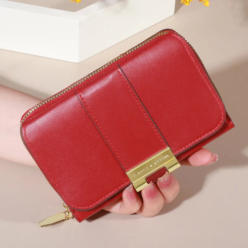 Modische Geldbörse für Damen ⎜ Farbige Brieftasche mit Reißverschluss und stilvoller Metallschnalle