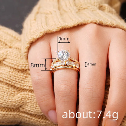 Ring Set für Damen in Goldoptik ⎜ Elegantes 3-teiliges Zirkonia-Set für festliche Anlässe