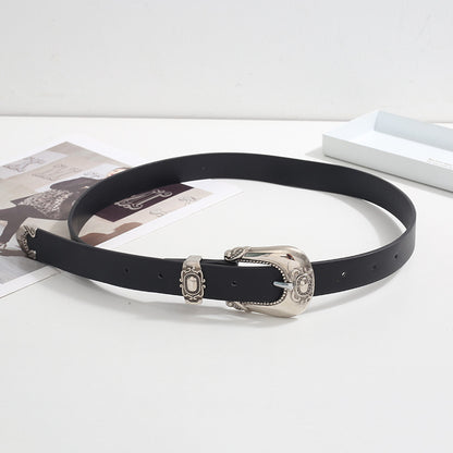 Retro-Gürtel mit gravierter Schließe ⎜ Elegantes Taillen-Accessoire für Herbst und Winter