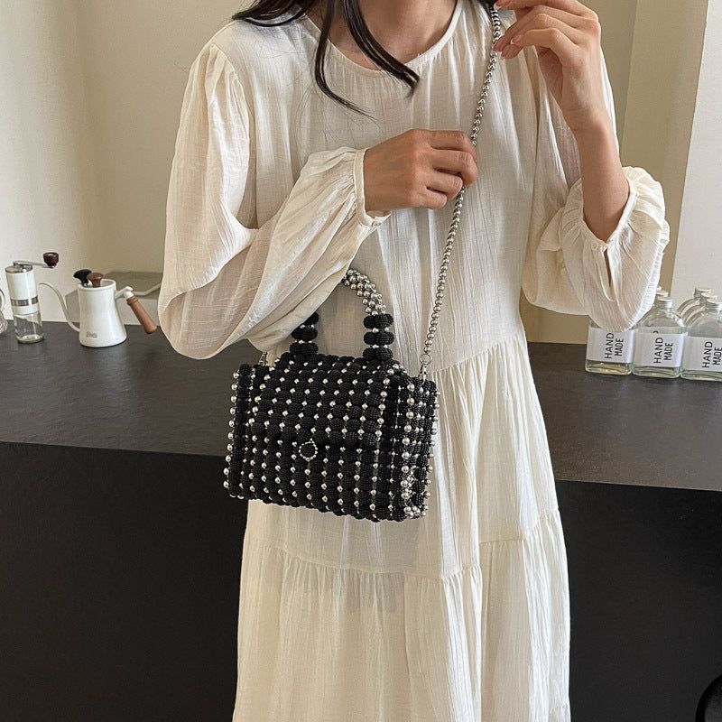 Perlenhandtasche für Damen ⎜ Edle Clutch mit Perlen und Griff für festliche Outfits und Abendkleider