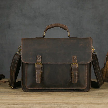 Laptoptasche aus Echtleder für Herren ⎜ Robuste Schultertasche mit Retro-Design für Büro und Freizeit