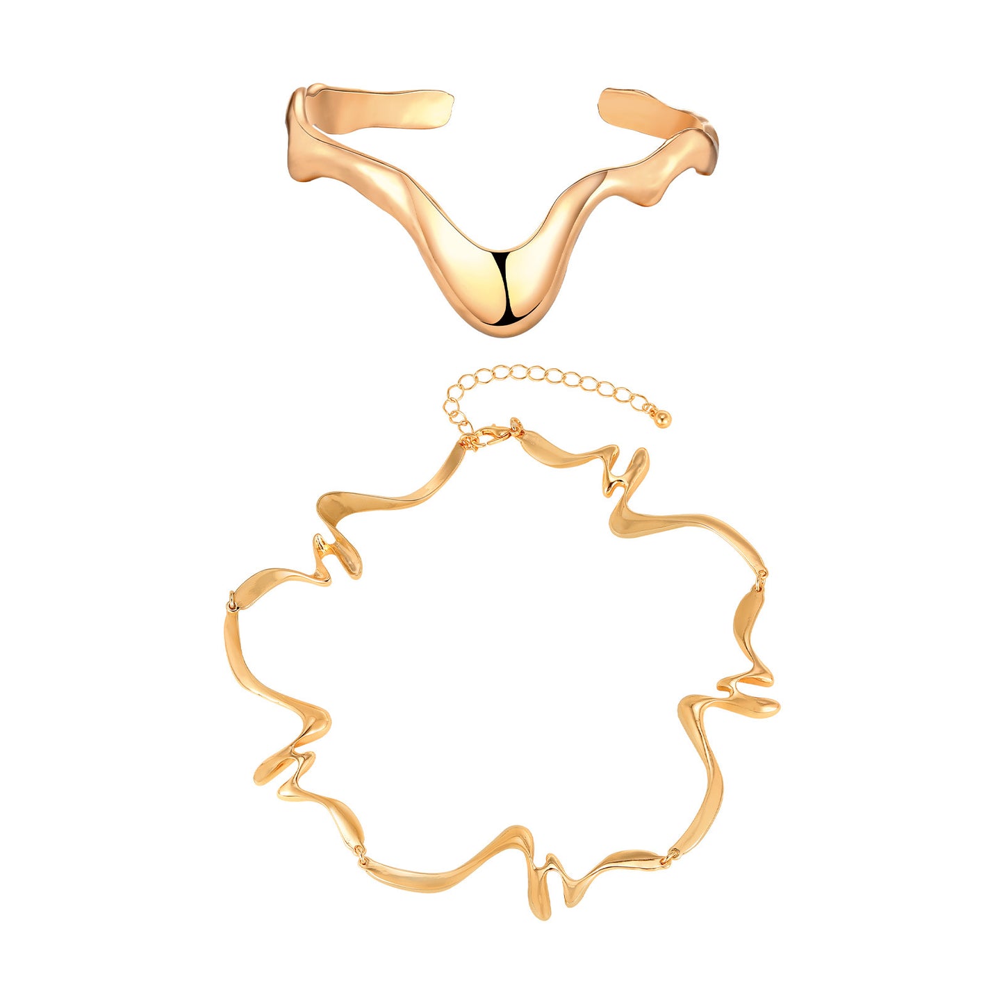 Auffällige Kette in Goldoptik ⎜ Vergoldeter Halsschmuck mit geschwungenem Design für moderne Akzente