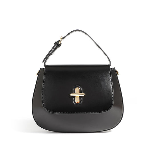 Elegante Umhängetasche für Damen ⎜ Schlichte Ledertasche mit Drehverschluss für Alltag und Büro