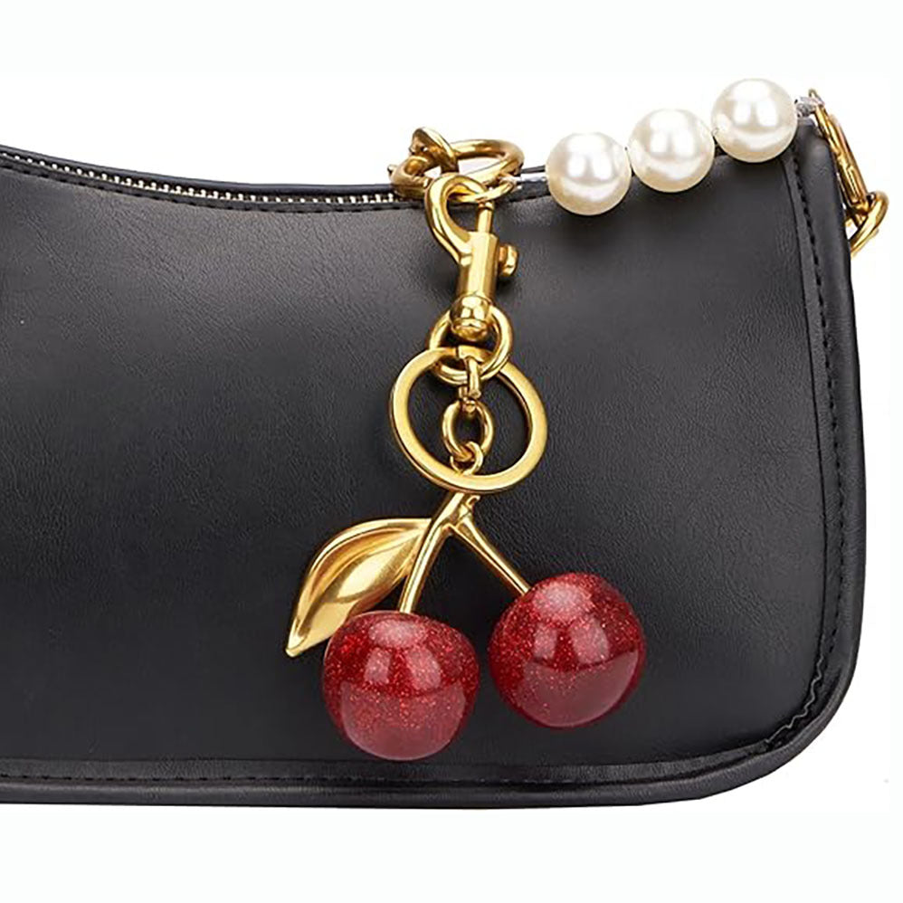 Anhänger mit Kirschmotiv ⎜ Dreidimensionaler Taschenanhänger aus Metall für Handtaschen