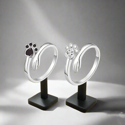 Silberring mit Katzenpfote ⎜ Verstellbarer Damenring mit niedlichem Pfoten-Design und funkelndem Zirkonia