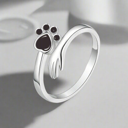 Silberring mit Katzenpfote ⎜ Verstellbarer Damenring mit niedlichem Pfoten-Design und funkelndem Zirkonia