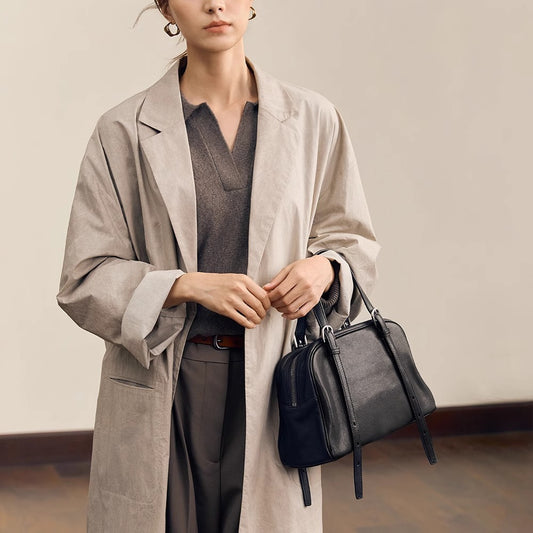 Klassische Ledertasche für Damen ⎜ Robuste Handtasche mit Retro-Design und viel Platz für den Alltag