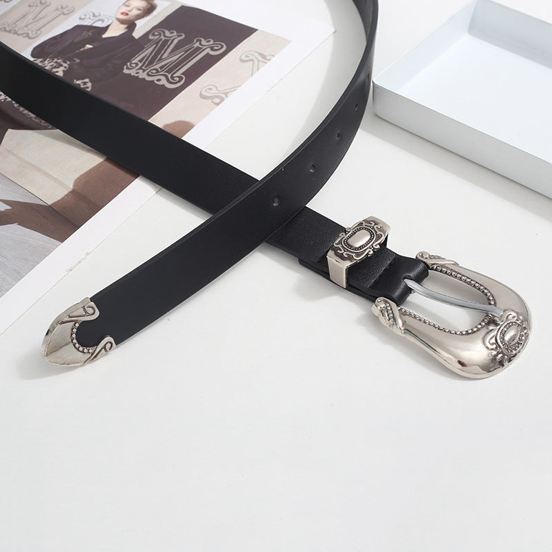 Retro-Gürtel mit gravierter Schließe ⎜ Elegantes Taillen-Accessoire für Herbst und Winter