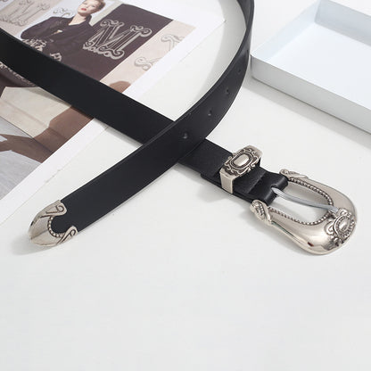 Retro-Gürtel mit gravierter Schließe ⎜ Elegantes Taillen-Accessoire für Herbst und Winter