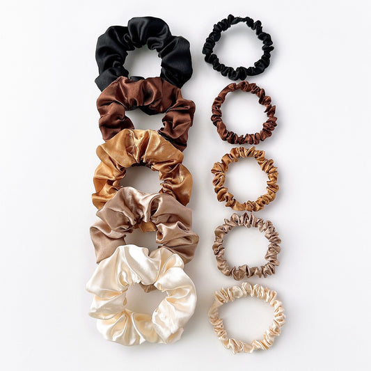 Haarband Set aus Satin für Damen ⎜ Weiche Haargummis in Naturtönen für schonendes Styling ohne Ziehen