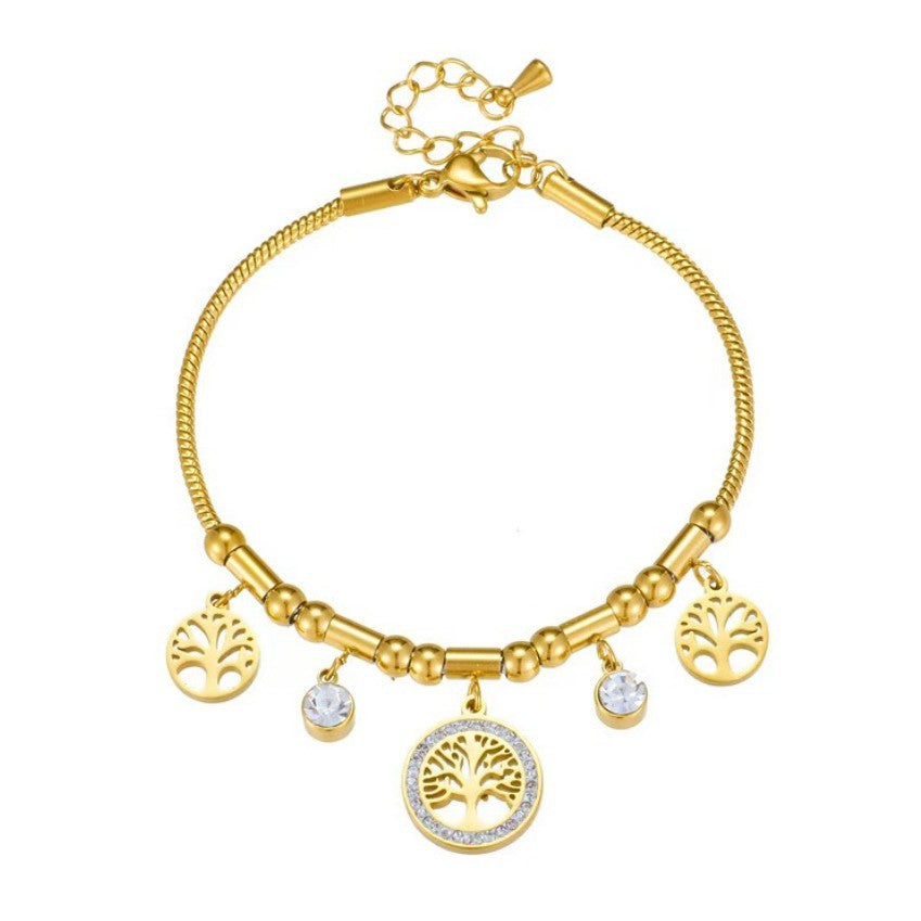 Symbolisches Damenarmband mit Lebensbaum ⎜ Vergoldeter Look mit Zirkonia für eine elegante Botschaft