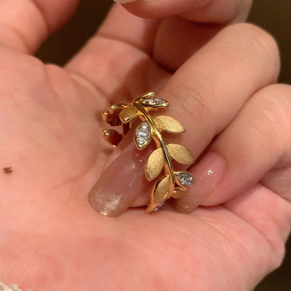 Offener Damenring in Blattoptik ⎜ Vintage-Ring mit Zirkonia für elegante und stilvolle Outfits
