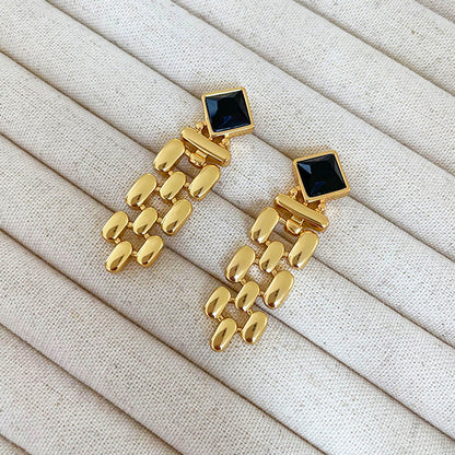 Geometrische Damen-Ohrringe ⎜ Hängendes Design mit schwarzem Detail für elegante, trendbewusste Looks