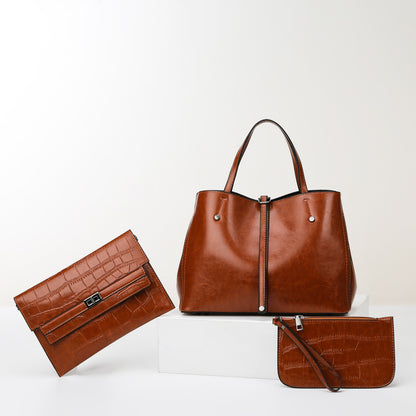 Damenhandtasche in Lederoptik ⎜ Elegante Tragetasche mit Glanzfinish und stabilen Henkeln für Büro und Alltag