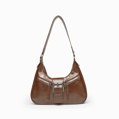 Retro Schultertasche für Damen ⎜ Robuste Umhängetasche in Biker-Optik mit dekorativer Schnalle