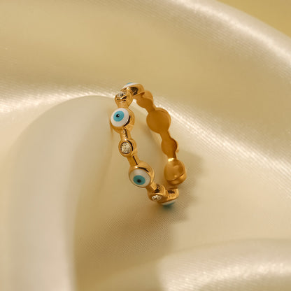 Damenring mit Auge des Schutzes ⎜ Vergoldeter Edelstahlring mit offenem Design für stilvolle und symbolische Looks (18 Karat)