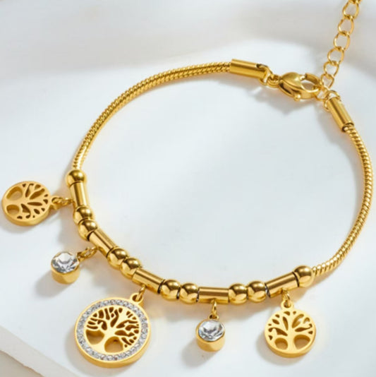 Symbolisches Damenarmband mit Lebensbaum ⎜ Vergoldeter Look mit Zirkonia für eine elegante Botschaft