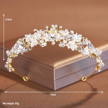 Perlenkrone für Damen ⎜ Eleganter Haarschmuck mit Kristallen für Hochzeit, Geburtstag und festliche Anlässe