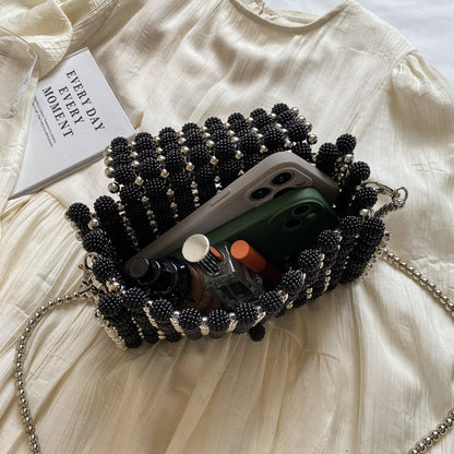 Perlenhandtasche für Damen ⎜ Edle Clutch mit Perlen und Griff für festliche Outfits und Abendkleider