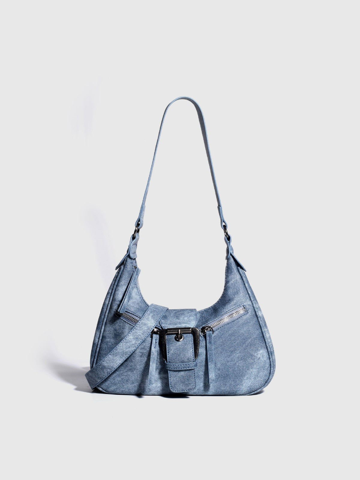 Retro Schultertasche für Damen ⎜ Robuste Umhängetasche in Biker-Optik mit dekorativer Schnalle