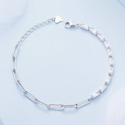 Schlichtes Zirkonia-Armband für Damen ⎜ Feines Silberkettchen für dezente Eleganz im Alltag und zu Anlässen (925 Silber)