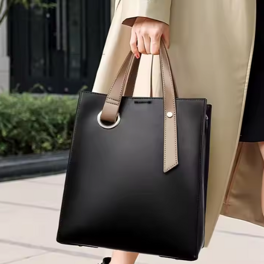 Elegante Handtasche für Damen ⎜ Minimalistische Tragetasche mit Kontrastgriff für Büro und Freizeit