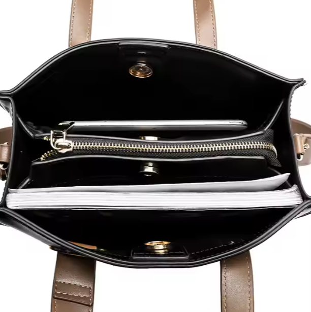Elegante Handtasche für Damen ⎜ Minimalistische Tragetasche mit Kontrastgriff für Büro und Freizeit