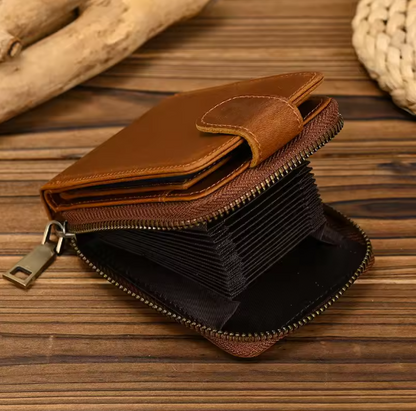 Lederetui mit Reißverschluss für Herren ⎜ Kompaktes Portemonnaie mit RFID-Schutz und großzügigem Kartenplatz