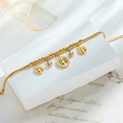 Symbolisches Damenarmband mit Lebensbaum ⎜ Vergoldeter Look mit Zirkonia für eine elegante Botschaft