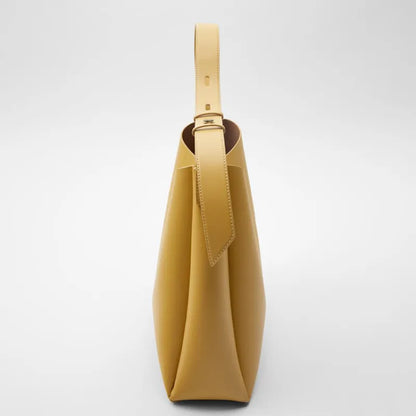 Damen Schultertasche in Gelb ⎜ Schlichte Tragetasche mit breitem Riemen und viel Platz für den Alltag