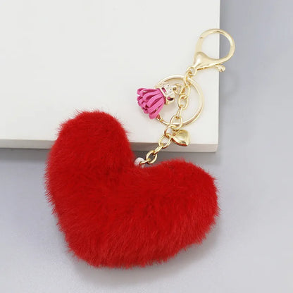 Flauschiger Herz Anhänger ⎜ Weicher Taschenanhänger mit Bommel und Quaste für Auto und Handtasche