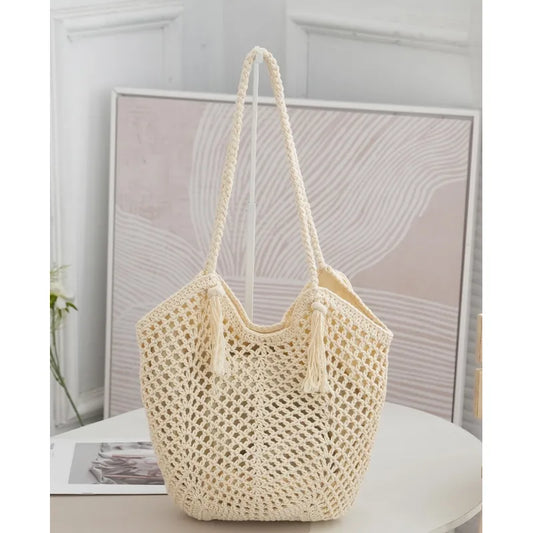 Geflochtene Schultertasche für Damen ⎜ Handgemachte Häkeltasche aus Baumwolle für Strand und Alltag