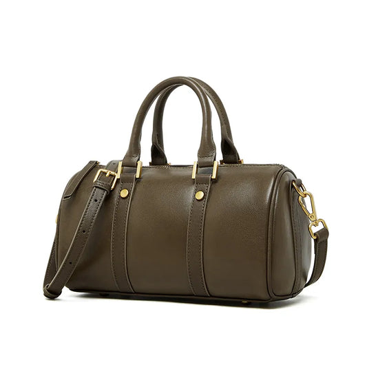 Retro Umhängetasche für Damen ⎜ Runde Handtasche in Lederoptik mit goldenen Details und stabilem Gurt