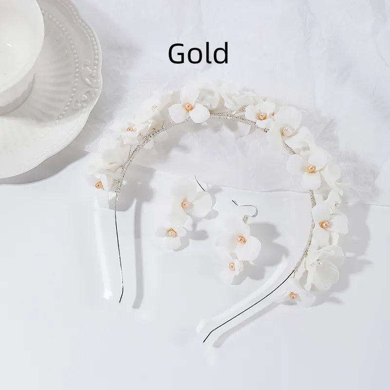 Blumen Haarreif mit Ohrringen für Damen ⎜ Handgefertigter Kopfschmuck für Hochzeit und besondere Anlässe