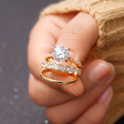 Ring Set für Damen in Goldoptik ⎜ Elegantes 3-teiliges Zirkonia-Set für festliche Anlässe